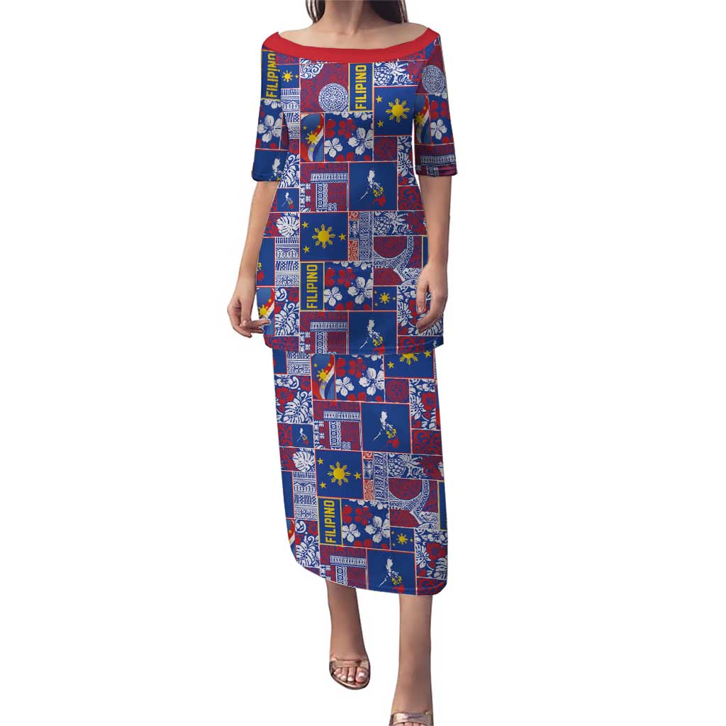 Filipino Maligayang Pasko Family Matching Puletasi and Hawaiian Shirt Pacific Patchwork Xmas Vibes LT9 Mom's Dress Blue - Polynesian Pride