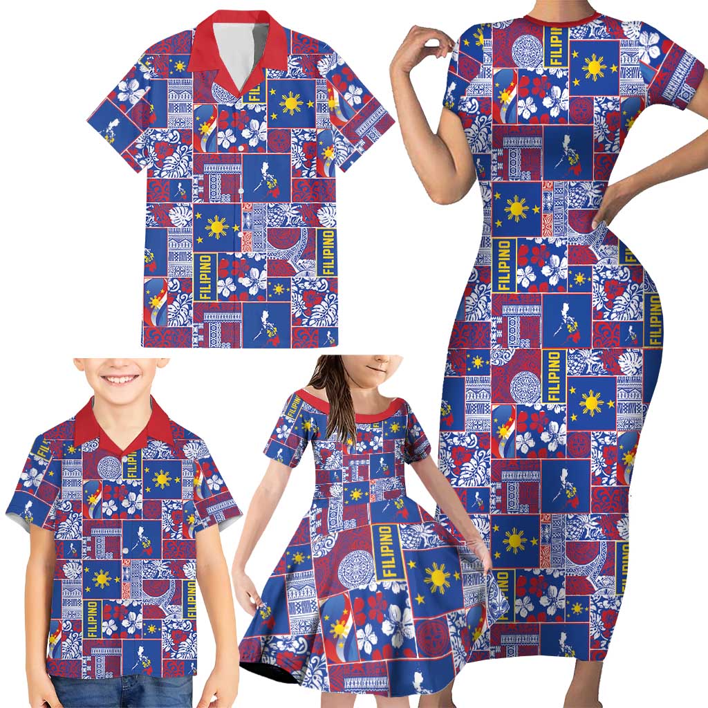 Filipino Maligayang Pasko Family Matching Short Sleeve Bodycon Dress and Hawaiian Shirt Pacific Patchwork Xmas Vibes LT9 - Polynesian Pride