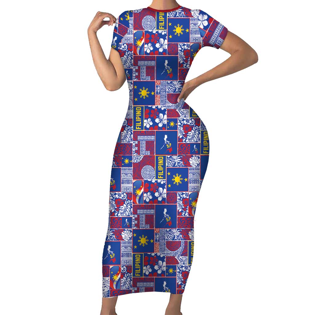 Filipino Maligayang Pasko Family Matching Short Sleeve Bodycon Dress and Hawaiian Shirt Pacific Patchwork Xmas Vibes LT9 Mom's Dress Blue - Polynesian Pride