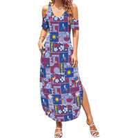 Filipino Maligayang Pasko Family Matching Summer Maxi Dress and Hawaiian Shirt Pacific Patchwork Xmas Vibes LT9 Mom's Dress Blue - Polynesian Pride