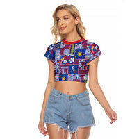 Filipino Maligayang Pasko Raglan Cropped T Shirt Pacific Patchwork Xmas Vibes LT9 Female Blue - Polynesian Pride