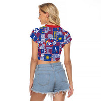 Filipino Maligayang Pasko Raglan Cropped T Shirt Pacific Patchwork Xmas Vibes LT9 - Polynesian Pride