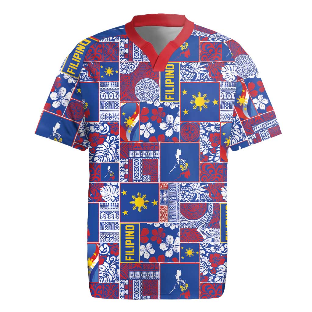 Filipino Maligayang Pasko Rugby Jersey Pacific Patchwork Xmas Vibes - Polynesian Pride