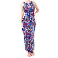 Filipino Maligayang Pasko Tank Maxi Dress Pacific Patchwork Xmas Vibes LT9 Women Blue - Polynesian Pride