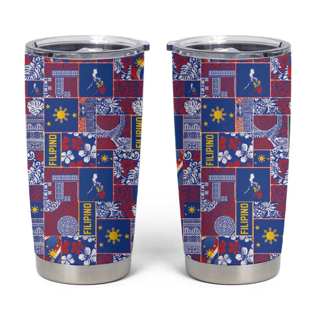 Filipino Maligayang Pasko Tumbler Cup Pacific Patchwork Xmas Vibes LT9 Blue - Polynesian Pride