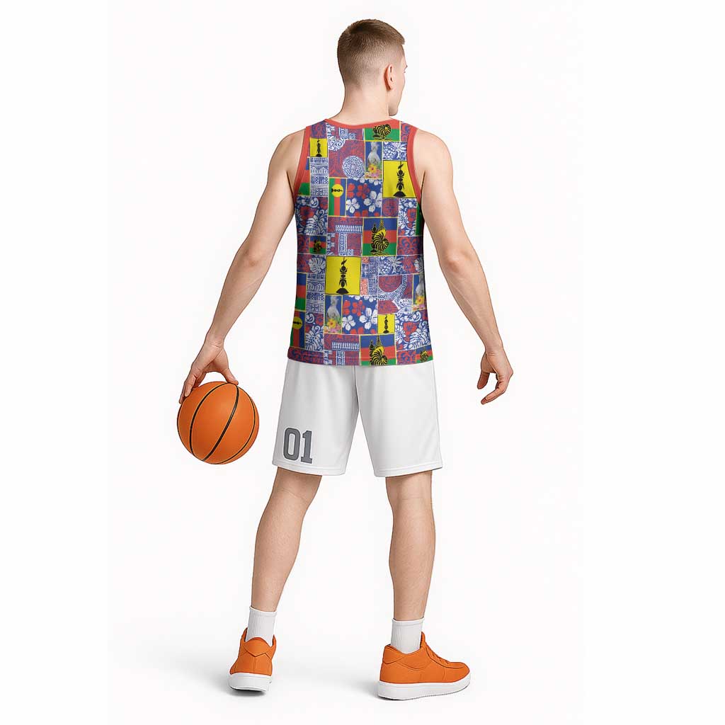 New Caledonia Joyeux Noel Basketball Jersey Pacific Patchwork Xmas Vibes - Polynesian Pride