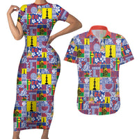 New Caledonia Joyeux Noel Couples Matching Short Sleeve Bodycon Dress and Hawaiian Shirt Pacific Patchwork Xmas Vibes LT9 Blue - Polynesian Pride