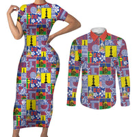 New Caledonia Joyeux Noel Couples Matching Short Sleeve Bodycon Dress and Long Sleeve Button Shirt Pacific Patchwork Xmas Vibes - Polynesian Pride