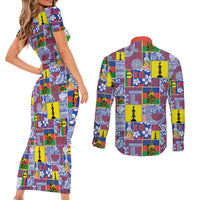 New Caledonia Joyeux Noel Couples Matching Short Sleeve Bodycon Dress and Long Sleeve Button Shirt Pacific Patchwork Xmas Vibes - Polynesian Pride