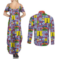 New Caledonia Joyeux Noel Couples Matching Summer Maxi Dress and Long Sleeve Button Shirt Pacific Patchwork Xmas Vibes LT9 - Polynesian Pride