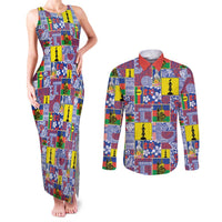 New Caledonia Joyeux Noel Couples Matching Tank Maxi Dress and Long Sleeve Button Shirt Pacific Patchwork Xmas Vibes LT9 Blue - Polynesian Pride