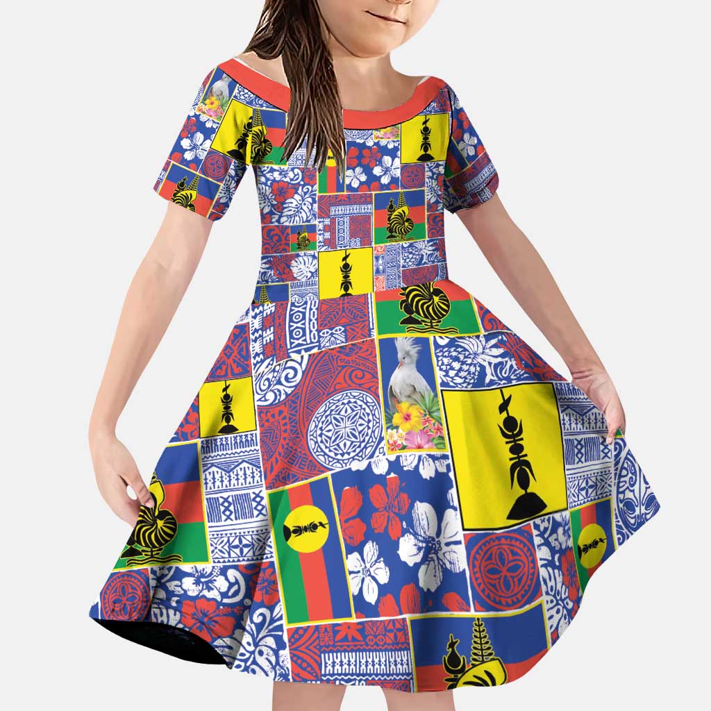 New Caledonia Joyeux Noel Family Matching Long Sleeve Bodycon Dress and Hawaiian Shirt Pacific Patchwork Xmas Vibes LT9 Daughter's Dress Blue - Polynesian Pride