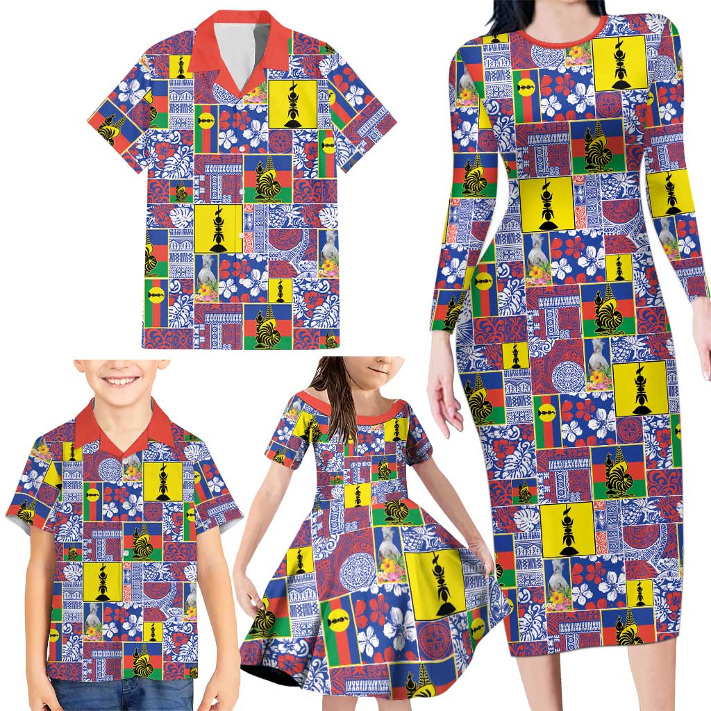 New Caledonia Joyeux Noel Family Matching Long Sleeve Bodycon Dress and Hawaiian Shirt Pacific Patchwork Xmas Vibes LT9 - Polynesian Pride