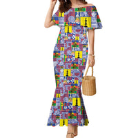 New Caledonia Joyeux Noel Family Matching Mermaid Dress and Hawaiian Shirt Pacific Patchwork Xmas Vibes LT9 Mom's Dress Blue - Polynesian Pride