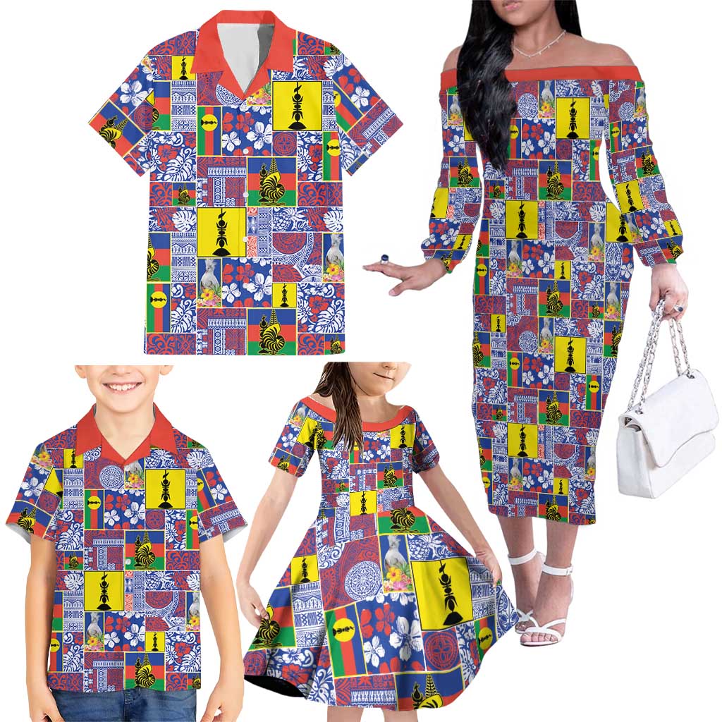 New Caledonia Joyeux Noel Family Matching Off The Shoulder Long Sleeve Dress and Hawaiian Shirt Pacific Patchwork Xmas Vibes LT9 - Polynesian Pride