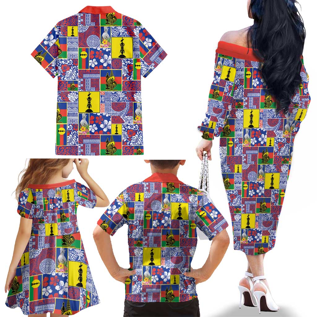 New Caledonia Joyeux Noel Family Matching Off The Shoulder Long Sleeve Dress and Hawaiian Shirt Pacific Patchwork Xmas Vibes LT9 - Polynesian Pride
