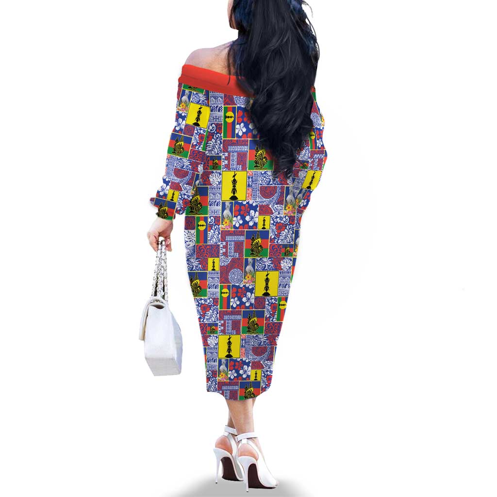 New Caledonia Joyeux Noel Family Matching Off The Shoulder Long Sleeve Dress and Hawaiian Shirt Pacific Patchwork Xmas Vibes LT9 - Polynesian Pride