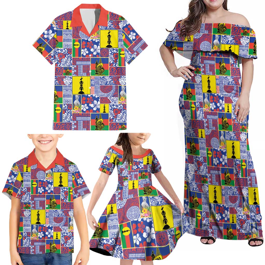 New Caledonia Joyeux Noel Family Matching Off Shoulder Maxi Dress and Hawaiian Shirt Pacific Patchwork Xmas Vibes LT9 - Polynesian Pride