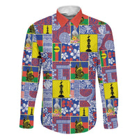 New Caledonia Joyeux Noel Family Matching Off Shoulder Maxi Dress and Hawaiian Shirt Pacific Patchwork Xmas Vibes LT9 Dad's Shirt - Long Sleeve Blue - Polynesian Pride
