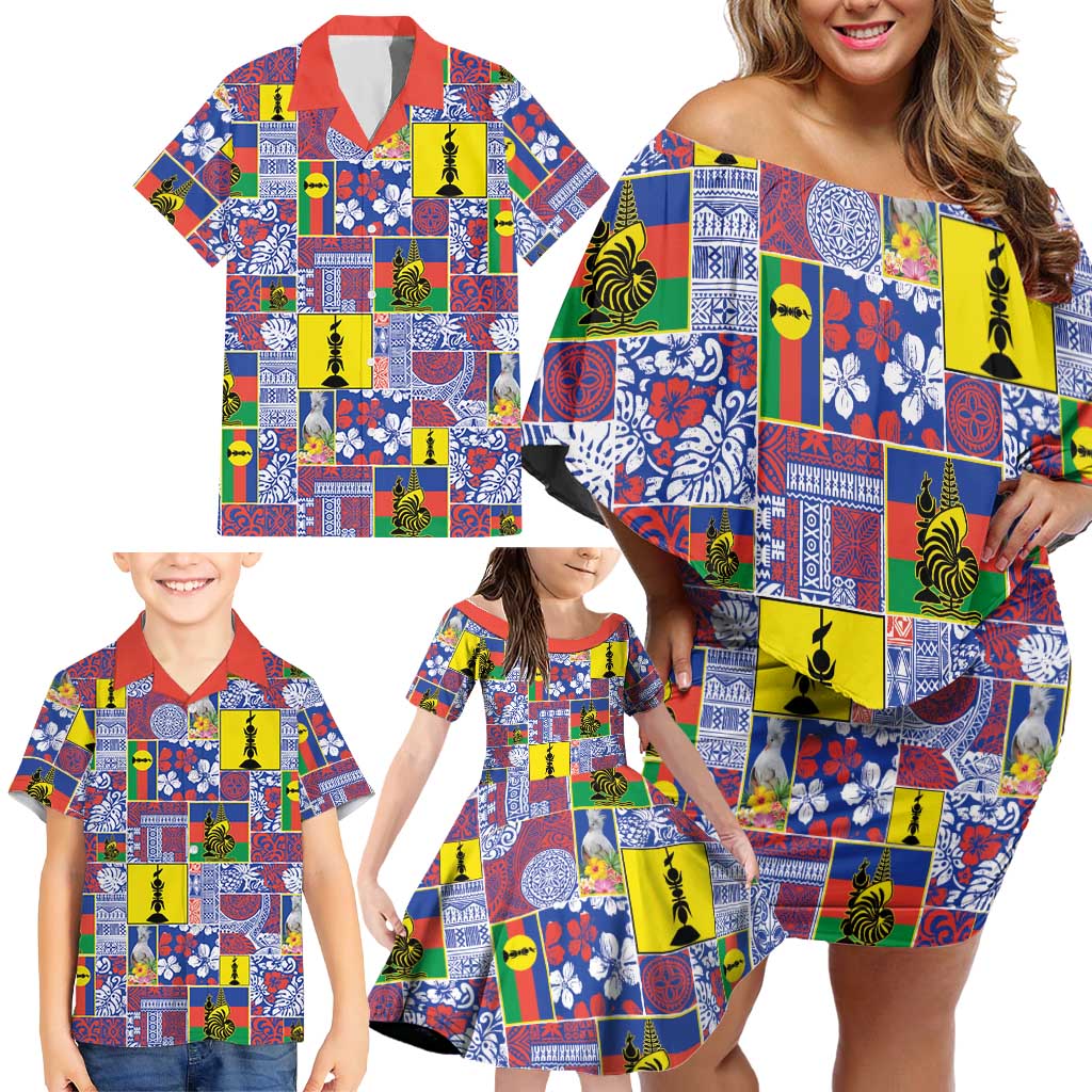 New Caledonia Joyeux Noel Family Matching Off Shoulder Short Dress and Hawaiian Shirt Pacific Patchwork Xmas Vibes LT9 - Polynesian Pride