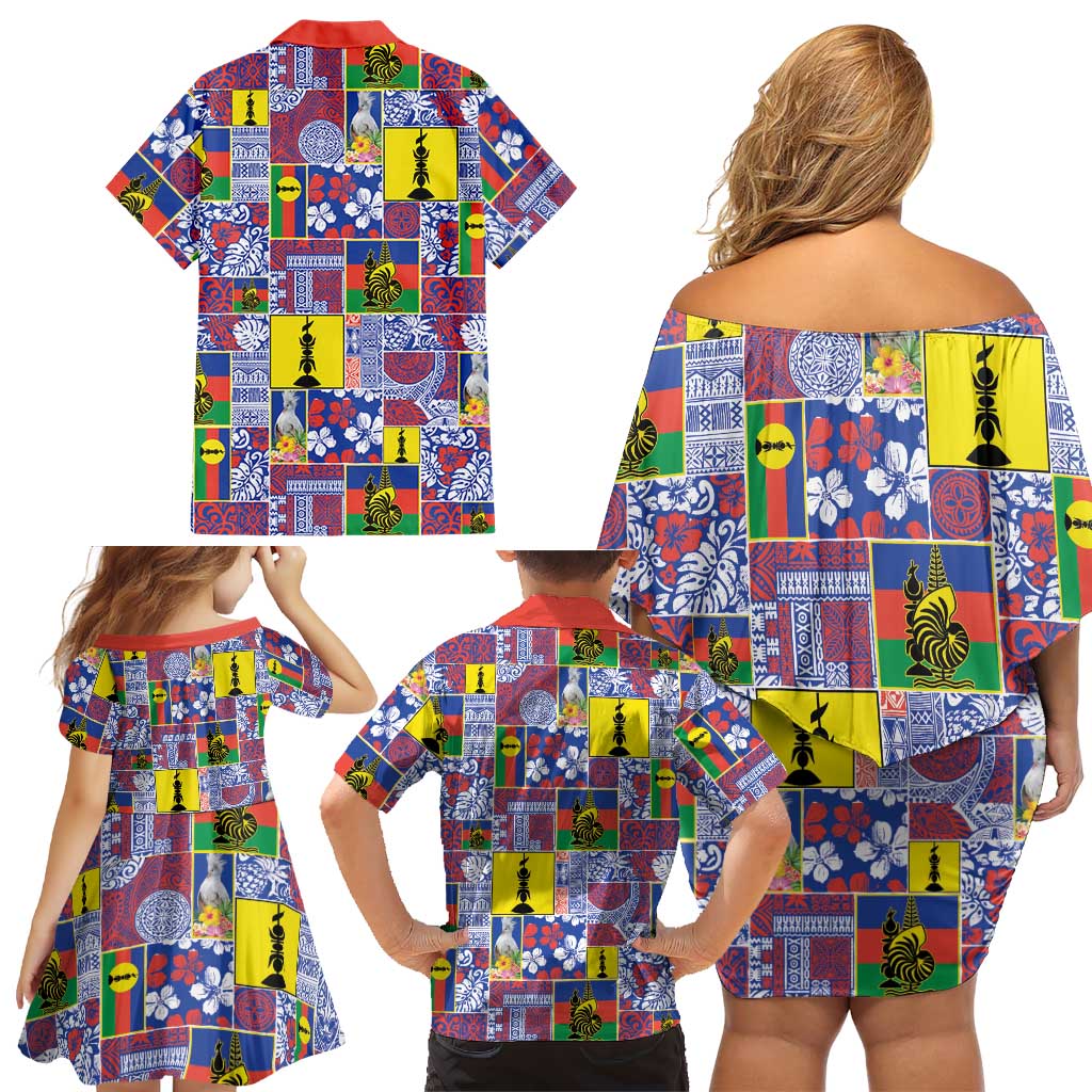 New Caledonia Joyeux Noel Family Matching Off Shoulder Short Dress and Hawaiian Shirt Pacific Patchwork Xmas Vibes LT9 - Polynesian Pride