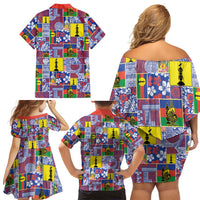 New Caledonia Joyeux Noel Family Matching Off Shoulder Short Dress and Hawaiian Shirt Pacific Patchwork Xmas Vibes LT9 - Polynesian Pride