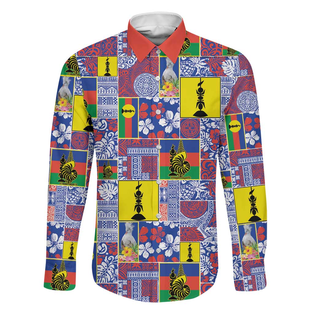 New Caledonia Joyeux Noel Family Matching Off Shoulder Short Dress and Hawaiian Shirt Pacific Patchwork Xmas Vibes LT9 Dad's Shirt - Long Sleeve Blue - Polynesian Pride