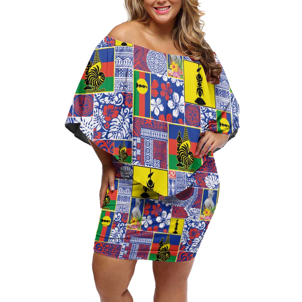 New Caledonia Joyeux Noel Family Matching Off Shoulder Short Dress and Hawaiian Shirt Pacific Patchwork Xmas Vibes LT9 Mom's Dress Blue - Polynesian Pride