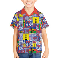 New Caledonia Joyeux Noel Family Matching Puletasi and Hawaiian Shirt Pacific Patchwork Xmas Vibes LT9 Son's Shirt Blue - Polynesian Pride