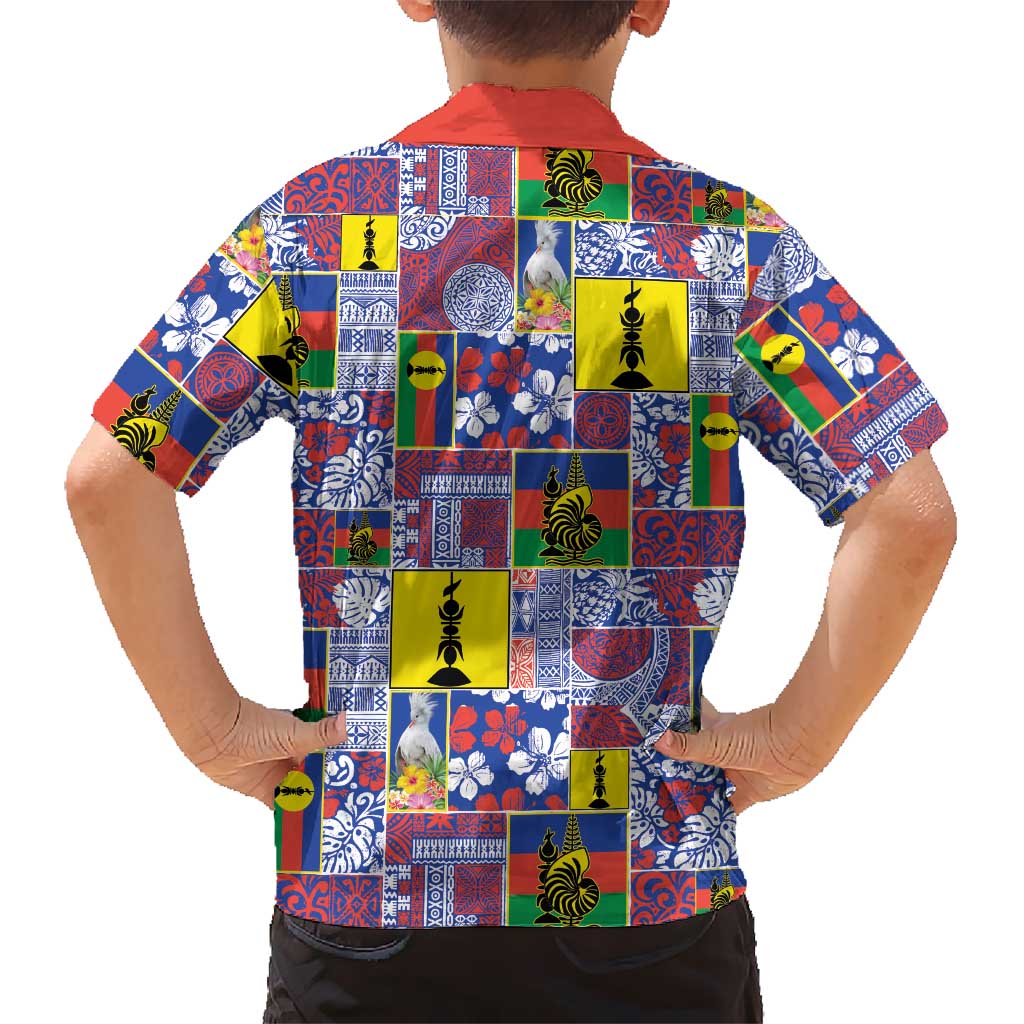New Caledonia Joyeux Noel Kid Hawaiian Shirt Pacific Patchwork Xmas Vibes - Polynesian Pride