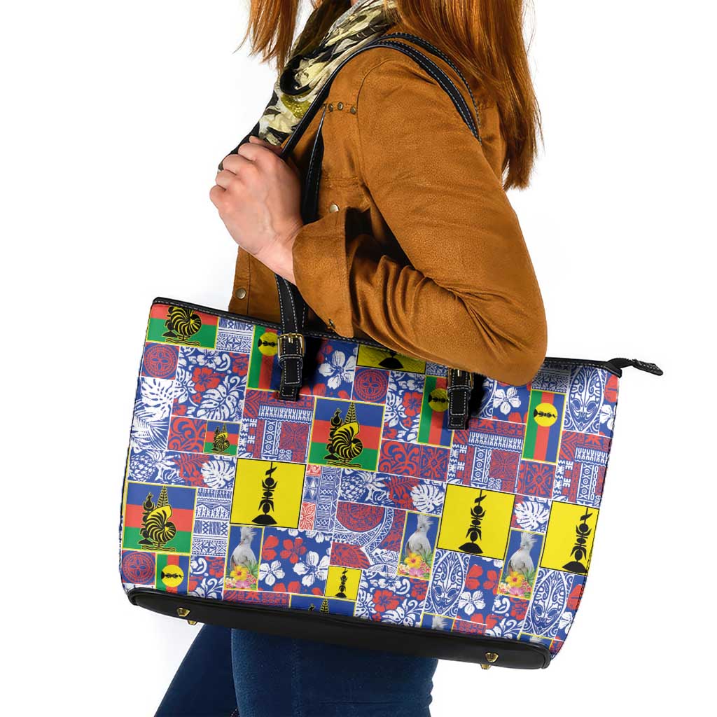 New Caledonia Joyeux Noel Leather Tote Bag Pacific Patchwork Xmas Vibes - Polynesian Pride
