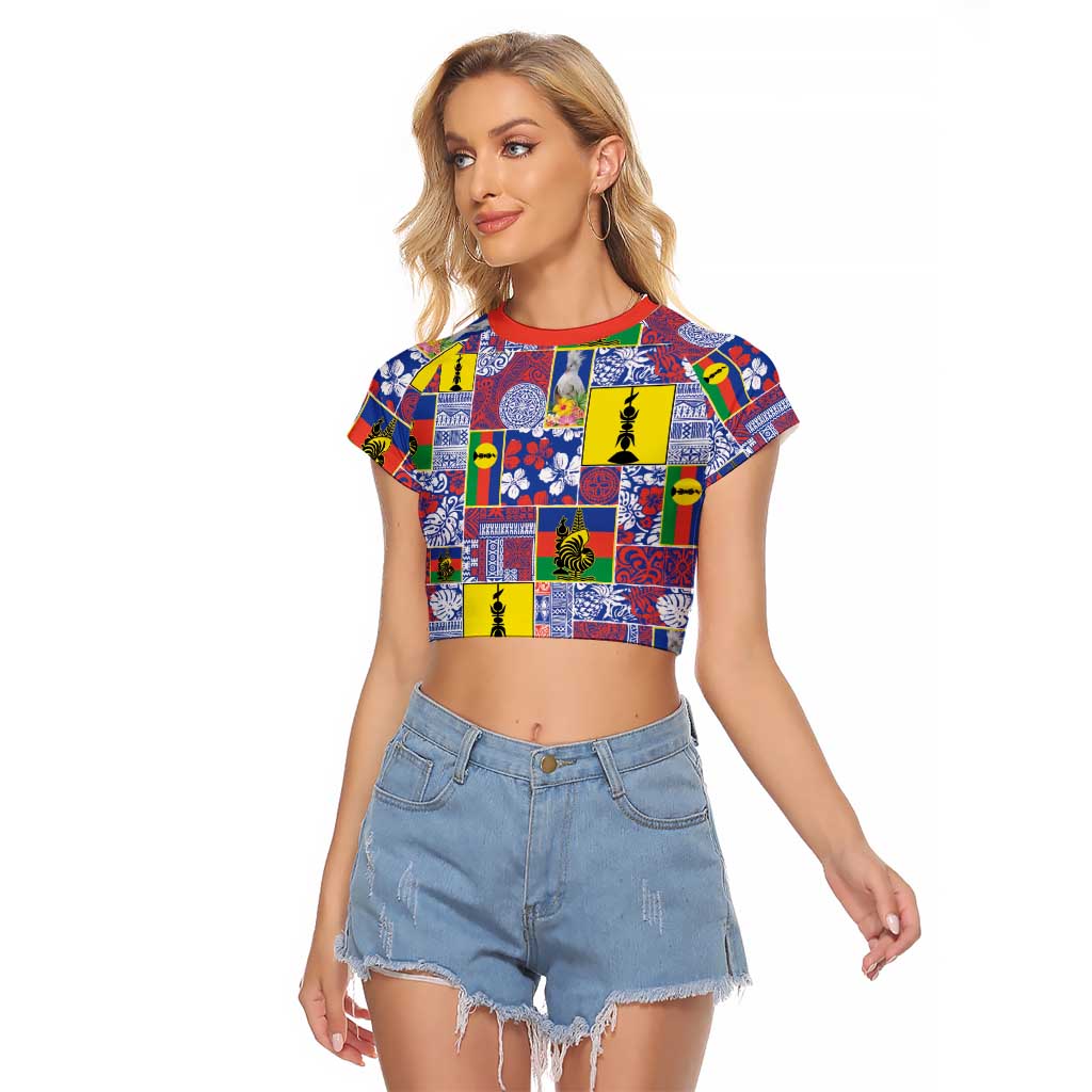 New Caledonia Joyeux Noel Raglan Cropped T Shirt Pacific Patchwork Xmas Vibes LT9 Female Blue - Polynesian Pride