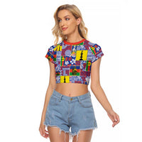 New Caledonia Joyeux Noel Raglan Cropped T Shirt Pacific Patchwork Xmas Vibes LT9 Female Blue - Polynesian Pride