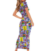 New Caledonia Joyeux Noel Short Sleeve Bodycon Dress Pacific Patchwork Xmas Vibes LT9 - Polynesian Pride