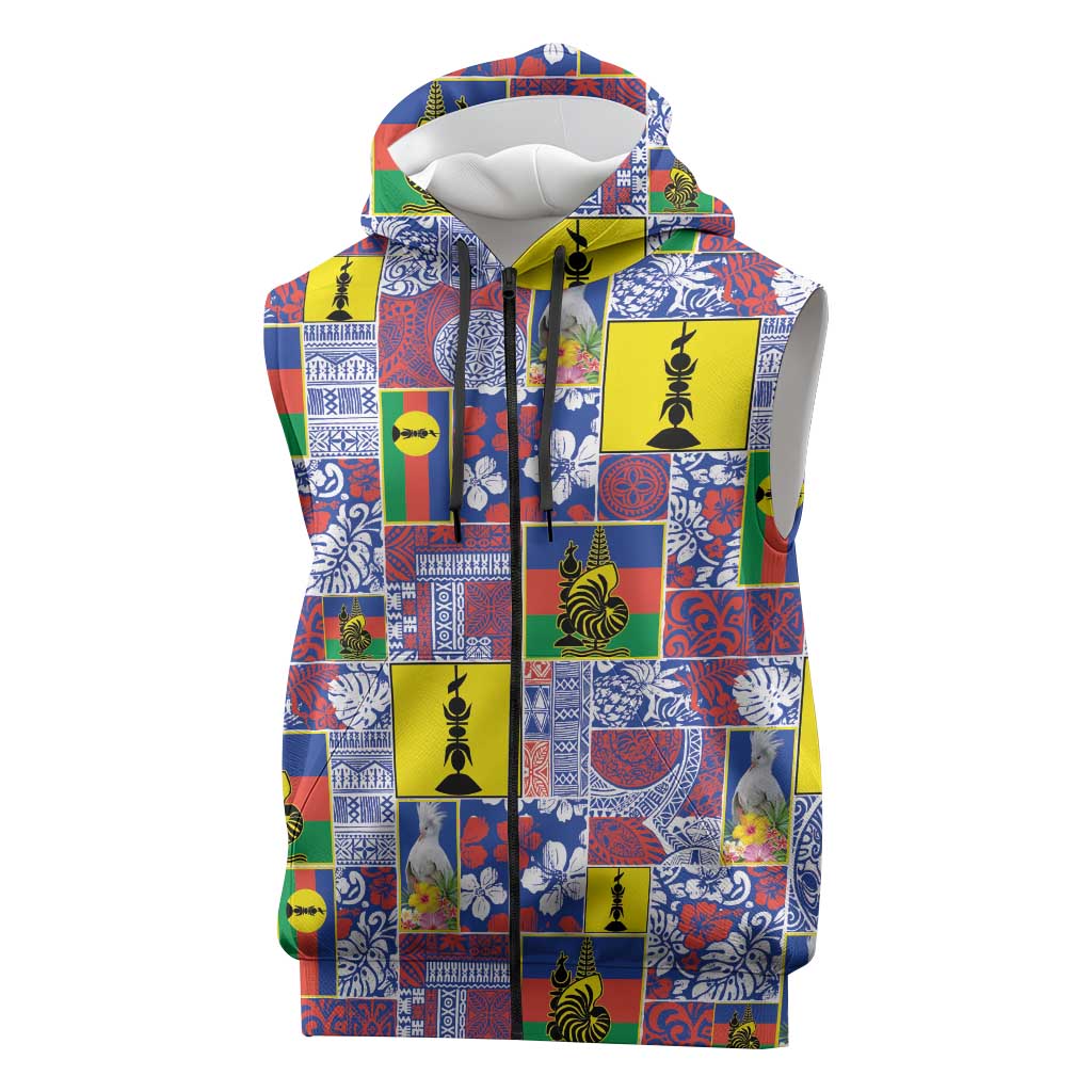 New Caledonia Joyeux Noel Sleeveless Zip Hoodie Pacific Patchwork Xmas Vibes LT9 Blue - Polynesian Pride