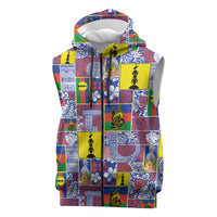 New Caledonia Joyeux Noel Sleeveless Zip Hoodie Pacific Patchwork Xmas Vibes LT9 Blue - Polynesian Pride