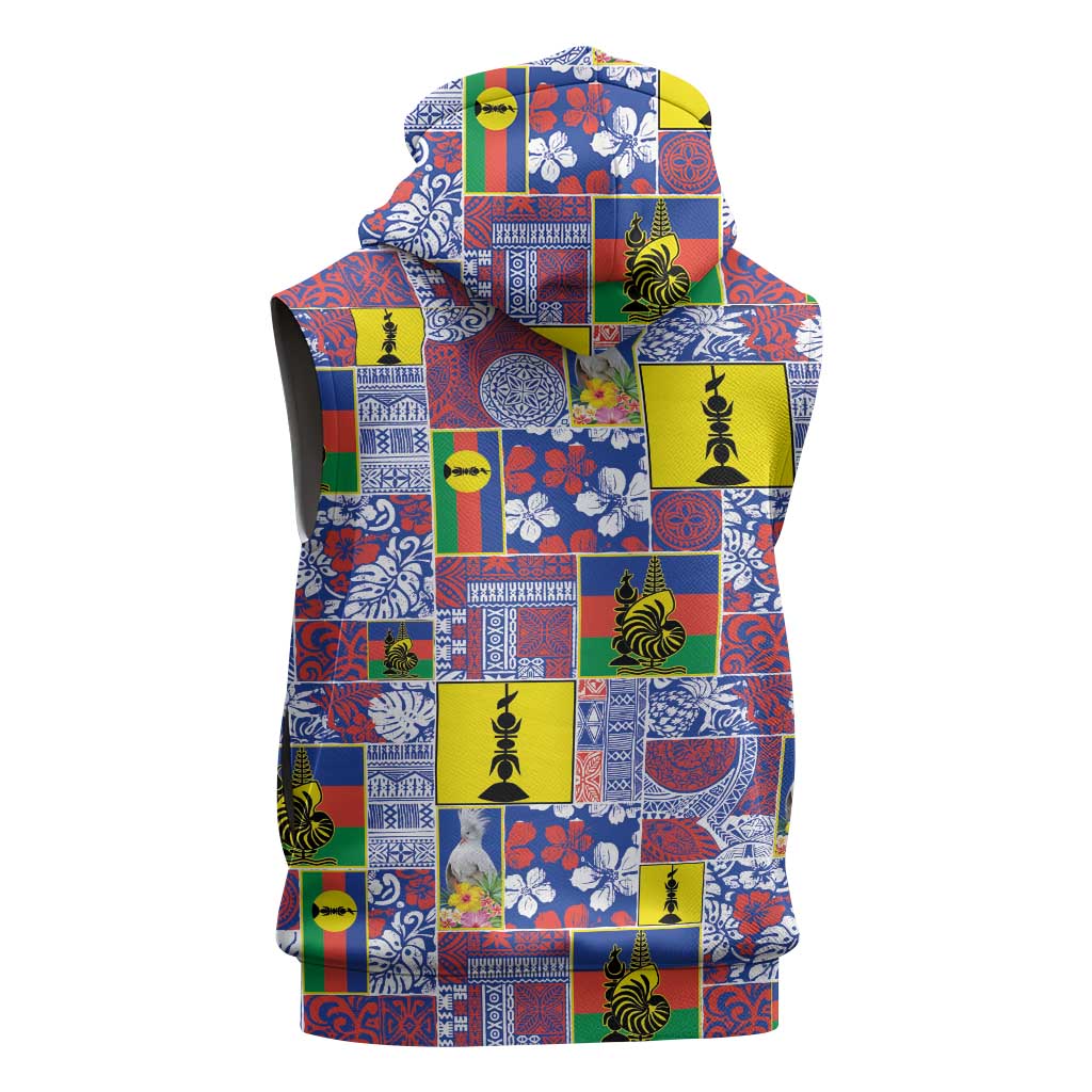 New Caledonia Joyeux Noel Sleeveless Zip Hoodie Pacific Patchwork Xmas Vibes LT9 - Polynesian Pride