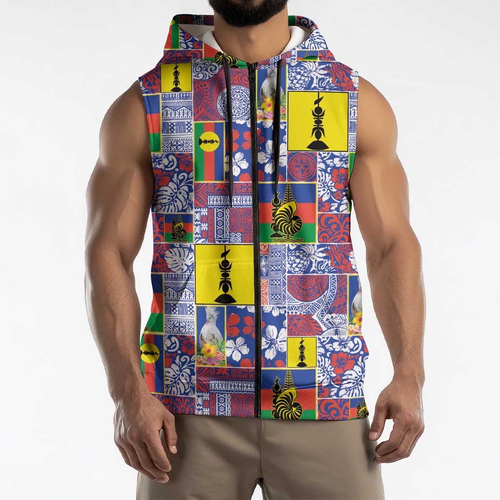 New Caledonia Joyeux Noel Sleeveless Zip Hoodie Pacific Patchwork Xmas Vibes LT9 - Polynesian Pride