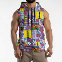 New Caledonia Joyeux Noel Sleeveless Zip Hoodie Pacific Patchwork Xmas Vibes LT9 - Polynesian Pride