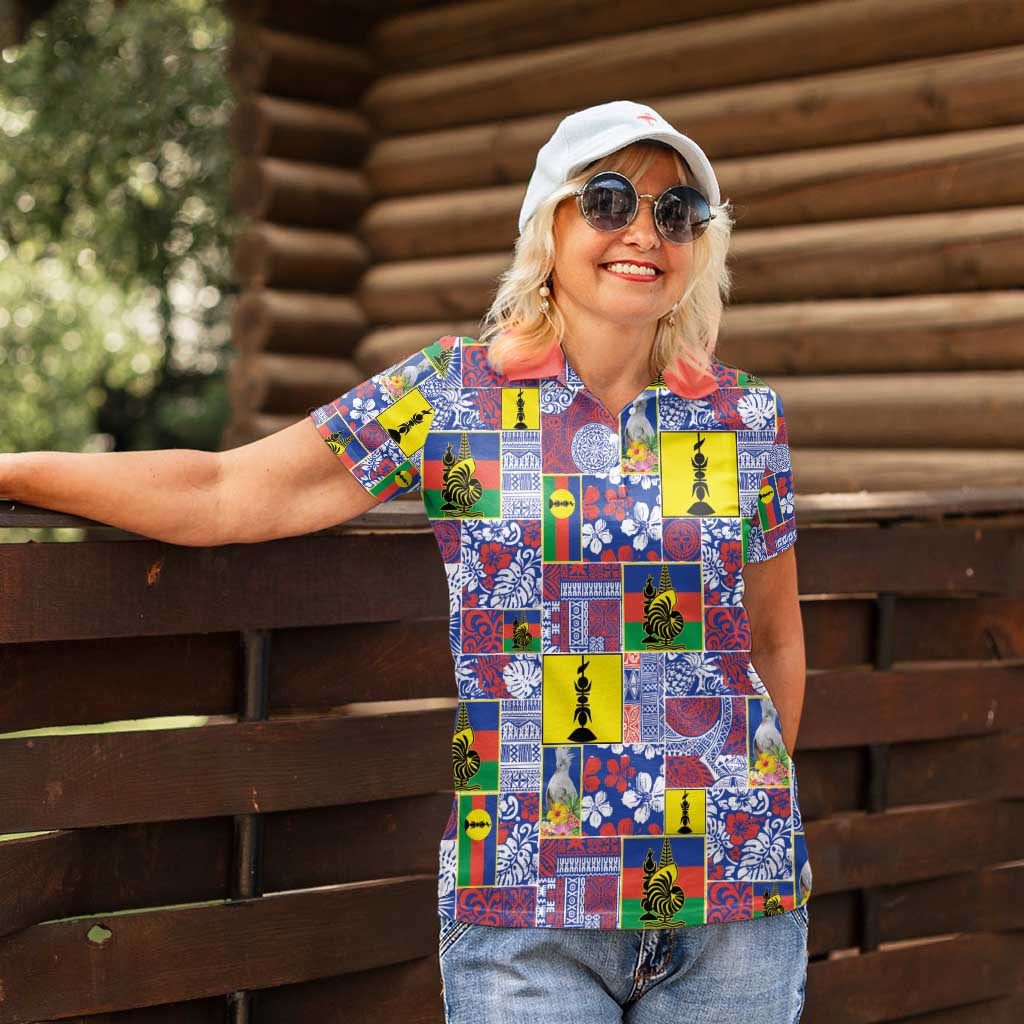 New Caledonia Joyeux Noel Women Polo Shirt Pacific Patchwork Xmas Vibes - Polynesian Pride