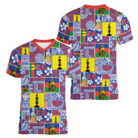 New Caledonia Joyeux Noel Women V-Neck T-Shirt Pacific Patchwork Xmas Vibes - Polynesian Pride