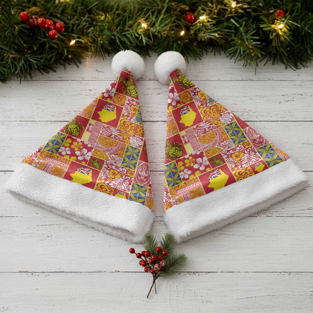 Niue Monuina e Kilisimasi Christmas Santa Hat Pacific Patchwork Xmas Vibes - Polynesian Pride