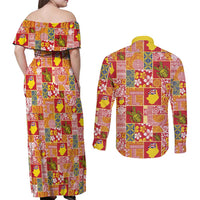 Niue Monuina e Kilisimasi Couples Matching Off Shoulder Maxi Dress and Long Sleeve Button Shirt Pacific Patchwork Xmas Vibes LT9 - Polynesian Pride