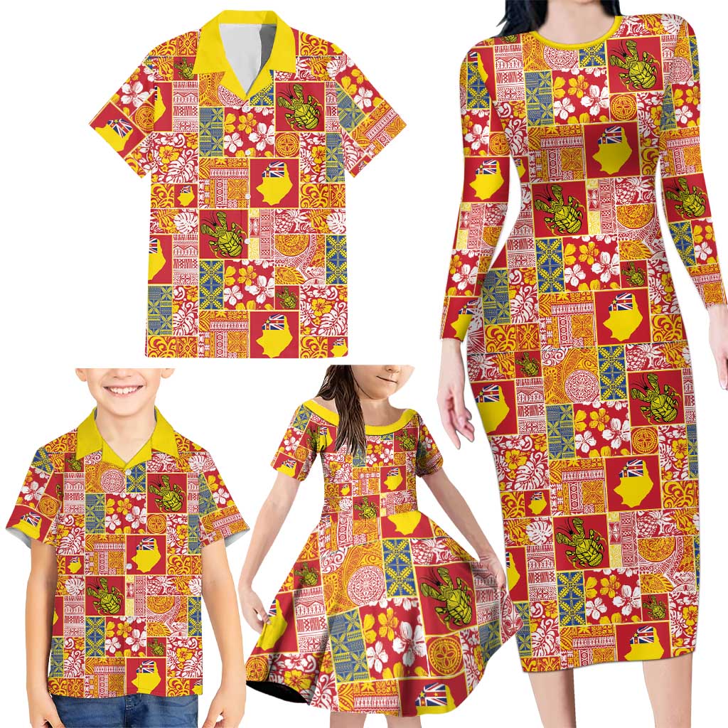 Niue Monuina e Kilisimasi Family Matching Long Sleeve Bodycon Dress and Hawaiian Shirt Pacific Patchwork Xmas Vibes LT9 - Polynesian Pride