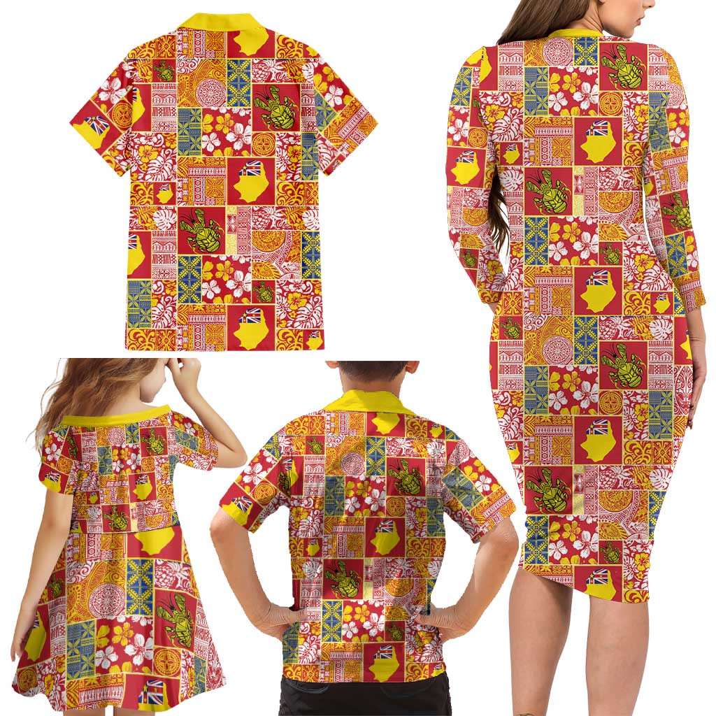 Niue Monuina e Kilisimasi Family Matching Long Sleeve Bodycon Dress and Hawaiian Shirt Pacific Patchwork Xmas Vibes LT9 - Polynesian Pride