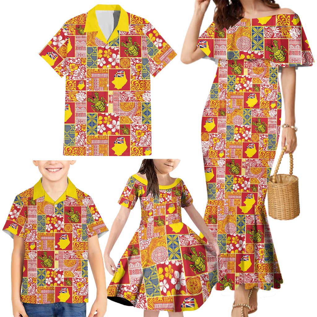 Niue Monuina e Kilisimasi Family Matching Mermaid Dress and Hawaiian Shirt Pacific Patchwork Xmas Vibes LT9 - Polynesian Pride