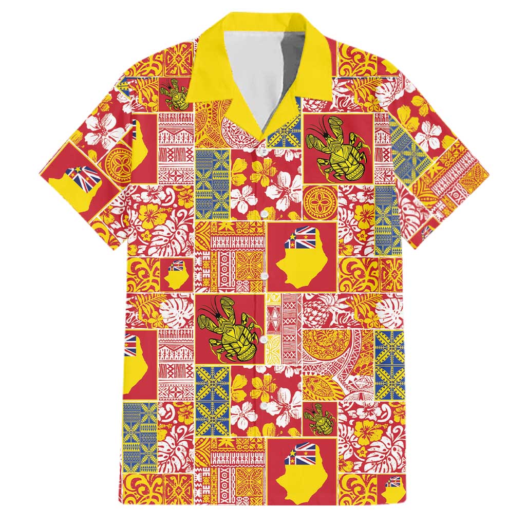Niue Monuina e Kilisimasi Family Matching Mermaid Dress and Hawaiian Shirt Pacific Patchwork Xmas Vibes LT9 Dad's Shirt - Short Sleeve Yellow - Polynesian Pride