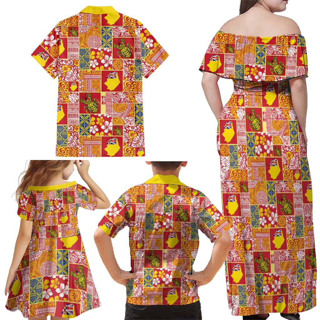 Niue Monuina e Kilisimasi Family Matching Off Shoulder Maxi Dress and Hawaiian Shirt Pacific Patchwork Xmas Vibes LT9 - Polynesian Pride