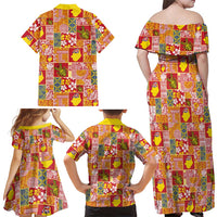 Niue Monuina e Kilisimasi Family Matching Off Shoulder Maxi Dress and Hawaiian Shirt Pacific Patchwork Xmas Vibes LT9 - Polynesian Pride