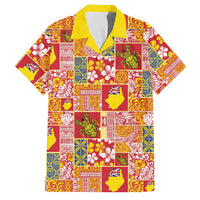 Niue Monuina e Kilisimasi Family Matching Off Shoulder Maxi Dress and Hawaiian Shirt Pacific Patchwork Xmas Vibes LT9 Dad's Shirt - Short Sleeve Yellow - Polynesian Pride
